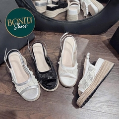 BMC21 Sandal xuồng nữ đế cối Bonita Shoes quai lưới U khoá gài cao 7cm C - NS1