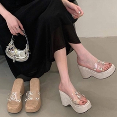 BM011 Dép xuồng nữ Bonita Shoes quai bản mica đính đá lót vải cao 9cm và 11cm - NS2
