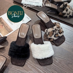 G292 Guốc cao gót nữ Bonita Shoes quai ngang lông mịn GÓT PHÁP - NS2