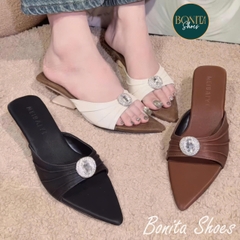 G288 Guốc cao gót nữ Bonita Shoes mũi nhọn quai ngang nhúm đính đá gót pháp sang trọng - NS12