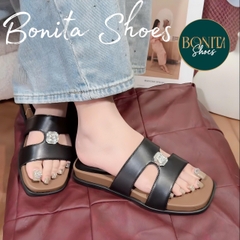 N5 Dép đế bệt quai ngang đính đá tròn siêu xinh D345 - Bonita Shoes