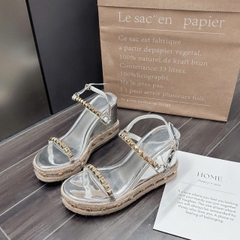 BMC23 Sandal xuồng nữ Bonita Shoes đế xuồng viền cối si bóng đính đá nút cao 9 cm - NS12