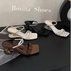 G528 Cao gót nữ Bonita Shoes mũi vuông hai quai mảnh ngang phối quai đá sáng GÓT MỚI cao 6 cm - NS1