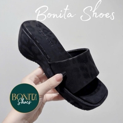 BM285 Dép xuồng nữ Bonita Shoes quai bản ngang lót da ánh beo đế 6cm - NS12