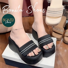 BM252 Dép xuồng bánh mì nữ Bonita Shoes quai ngang xếp ly 2 quai đường đá nhúm đế 7 cm - NS2