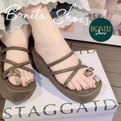 D324 Dép xuồng nữ Bonita Shoes xỏ khoá Mi U ánh BEO phối quai mảnh mút mềm cao 5cm - NS12