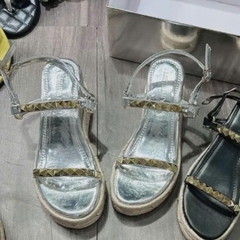 BMC23 Sandal xuồng nữ Bonita Shoes đế xuồng viền cối si bóng đính đá nút cao 9 cm - NS12