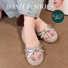 BMC28 Dép xuồng nữ Bonita Shoes quai eo nơ thắt đế giả cối cao 7 cm - NS2
