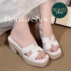 BMC144 Dép xuồng nữ đế cối Bonita Shoes quai H eo L cao 8 cm (FORM RỘNG) - NS12