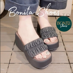 N5 Dép xuồng bánh mì quai ngang thắt nhún đế cao 7cm - Bonita Shoes BM639