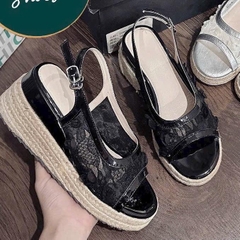 BMC21 Sandal xuồng nữ đế cối Bonita Shoes quai lưới U khoá gài cao 7cm C - NS1