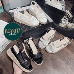 BMC21 Sandal xuồng nữ đế cối Bonita Shoes quai lưới U khoá gài cao 7cm C - NS1