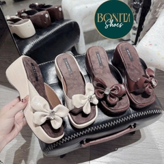 BM264 Dép xuồng nữ Bonita Shoes quai nơ B ngang da mềm 6 cm - NS12