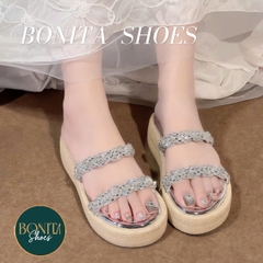 BM355 Dép xuồng nữ đế CỐI Bonita Shoes 2 quai đá bính cao 5cm - NS1