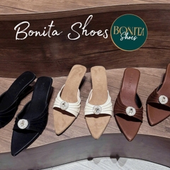 G288 Guốc cao gót nữ Bonita Shoes mũi nhọn quai ngang nhúm đính đá gót pháp sang trọng - NS12