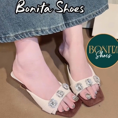 G212 Cao gót nữ Bonita Shoes quai ngang đính 3 hột đá sáng gót pháp cao 6cm - NS1