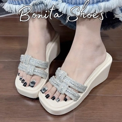 BM288 Dép xuồng bánh mì nữ Bonita Shoes 2 quai ĐÁ ĐAN da mềm xinh cao 7 phân - NS2