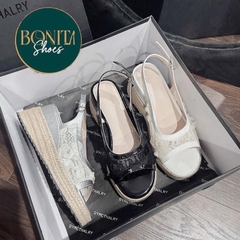 BMC21 Sandal xuồng nữ đế cối Bonita Shoes quai lưới U khoá gài cao 7cm C - NS1