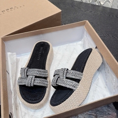 DX921 Dép xuồng nữ đế cối Bonita Shoes quai ngang đá đan lót da cao 5 cm - NS1