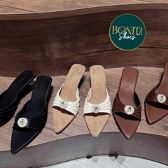 G288 Guốc cao gót nữ Bonita Shoes mũi nhọn quai ngang nhúm đính đá gót pháp sang trọng - NS12