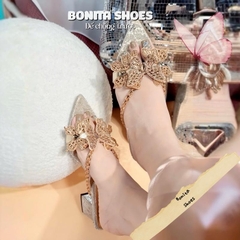 G701 Guốc cao gót nữ Bonita Shoes quai ngang đính đá B bông cao 5 phân - NS58