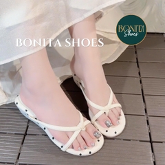 G339 Dép kẹp nữ Bonita Shoes Chấm Bi 2 quai ngang CHÉO cao 4cm (FORM RỘNG) - NS1