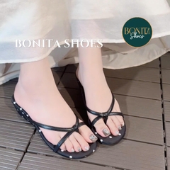 G339 Dép kẹp nữ Bonita Shoes Chấm Bi 2 quai ngang CHÉO cao 4cm (FORM RỘNG) - NS1