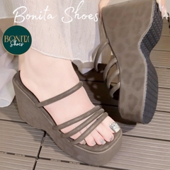 DX187 Dép xuồng bánh mì nữ Bonita Shoes quai ngang nhiều dây mảnh ánh beo cao 10 cm - NS2