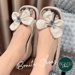BM264 Dép xuồng nữ Bonita Shoes quai nơ B ngang da mềm 6 cm - NS12