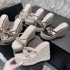 DX005 Dép xuồng nữ đế cối Bonita Shoes quai chéo dây đinh đá đế cối cao 12cm - NS12