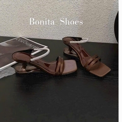 G528 Cao gót nữ Bonita Shoes mũi vuông hai quai mảnh ngang phối quai đá sáng GÓT MỚI cao 6 cm - NS1
