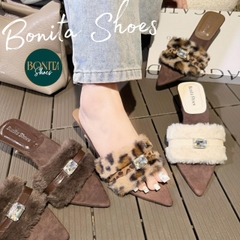 G800 Cao gót nữ Bonita Shoes mũi nhọn quai lông HỘT ĐÁ - NS12