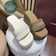 N2 Dép xuồng bánh mì nữ quai ngang xếp ly 2 quai đường đá nhúm đế 7 cm - BM252
