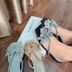 NS58 Dép đế bệt mũi vuông quai kẹp đá mảnh BÔNG phối - Bonita Shoes D28