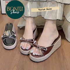 BMC28 Dép xuồng nữ Bonita Shoes quai eo nơ thắt đế giả cối cao 7 cm - NS2