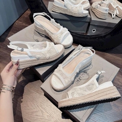 BMC21 Sandal xuồng nữ đế cối Bonita Shoes quai lưới U khoá gài cao 7cm C - NS1