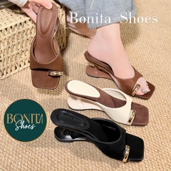 G176 Cao gót nữ Bonita Shoes quai ngang mũi vuông xỏ ngón khóa vàng GÓT MỚI cao 6cm - NS1