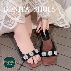 G212 Cao gót nữ Bonita Shoes quai ngang đính 3 hột đá sáng gót pháp cao 6cm - NS1