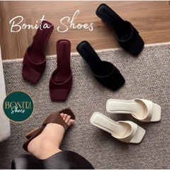 G302 Guốc cao gót nữ Bonita Shoes mũi vuông quai bản ngang Gót Pháp da mềm cao 5cm (HÀNG CÓ SẴN ) C - NS1