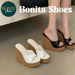 BM164 Dép xuồng nữ Bonita Shoes đế màu gỗ quai da mềm sang xịn cao 11 cm ( FORM Nhỏ ) - NS12