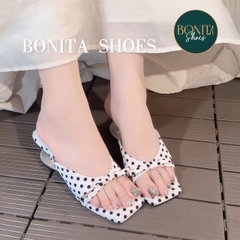 G513 Cao gót nữ Bonita Shoes CHẤM BI quai ngang nơ mũi vuông cao 6cm - NS1