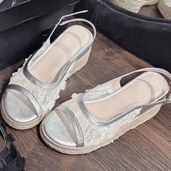 BMC21 Sandal xuồng nữ đế cối Bonita Shoes quai lưới U khoá gài cao 7cm C - NS1