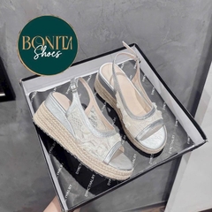 BMC21 Sandal xuồng nữ đế cối Bonita Shoes quai lưới U khoá gài cao 7cm C - NS1