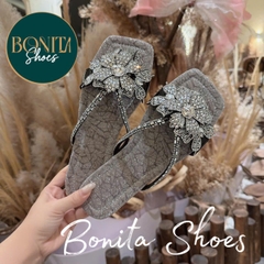 NS58 Dép đế bệt mũi vuông quai kẹp đá mảnh BÔNG phối - Bonita Shoes D28
