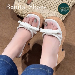 D706 Dép xuồng nữ Bonita Shoes đế gỗ quai xoắn thắt nút cao 9cm (FORM RỘNG) - NS12