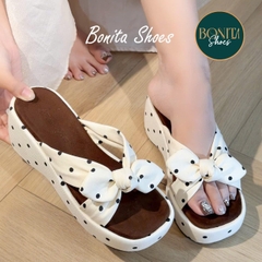 D517 Dép xuồng nữ Bonita Shoes CHẤM BI quai ngang Nơ thắt cao 5cm - NS12