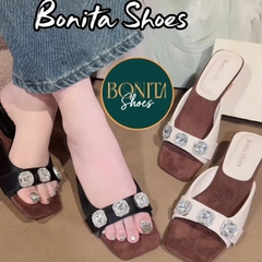 G212 Cao gót nữ Bonita Shoes quai ngang đính 3 hột đá sáng gót pháp cao 6cm - NS1