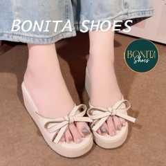 BMC28 Dép xuồng nữ Bonita Shoes quai eo nơ thắt đế giả cối cao 7 cm - NS2