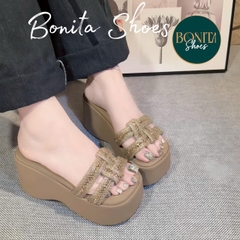 BM288 Dép xuồng bánh mì nữ Bonita Shoes 2 quai ĐÁ ĐAN da mềm xinh cao 7 phân - NS2