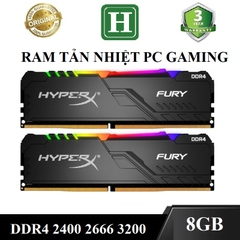 Ram PC Tản Nhiệt 8GB DDR4 bus 2400, 2666, 3200 KINGSTON FURY HYPER X, ram Gaming có led, Bảo hành 36 tháng